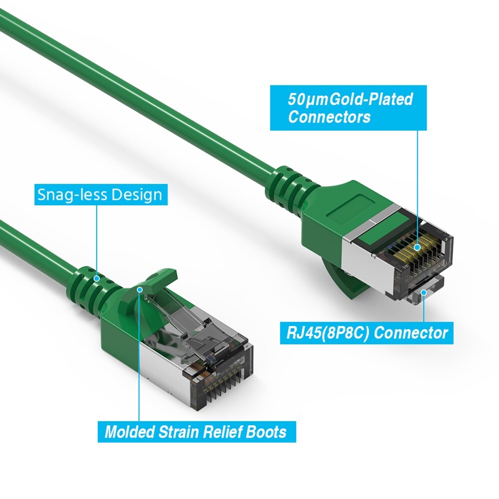 5FT Cat8 RJ45 Network LAN Ethernet U/FTP Shielded Patch Cable Slim 30AWG Green