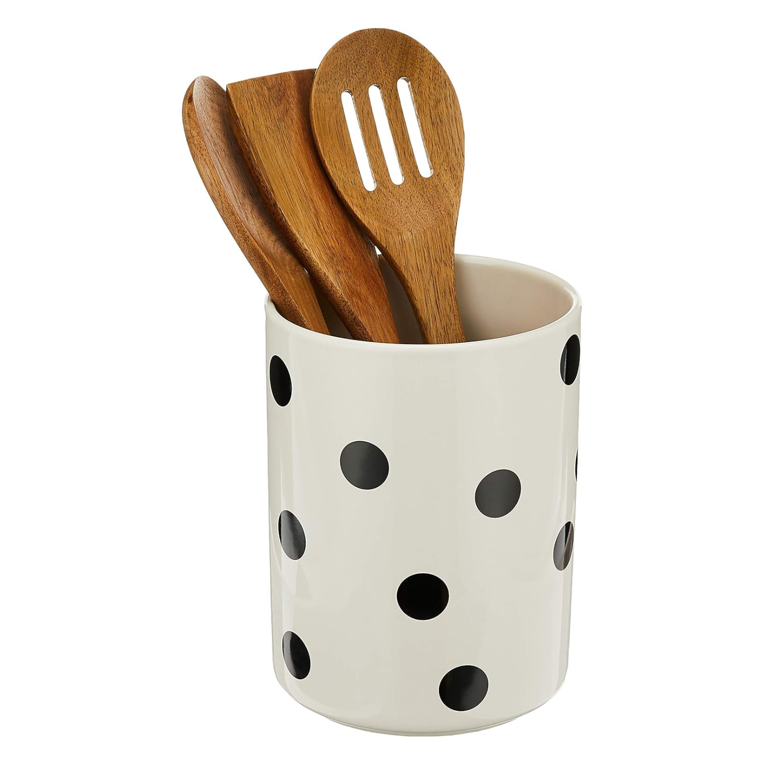 Kate Spade New York 856734 Deco Dot 4-piece Wood Utensil Holder Set, White/Black