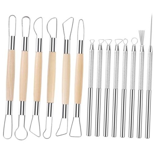 14PCS Ceramic Pottery Clay Ribbon Sculpting Tool Set with Feather Wire