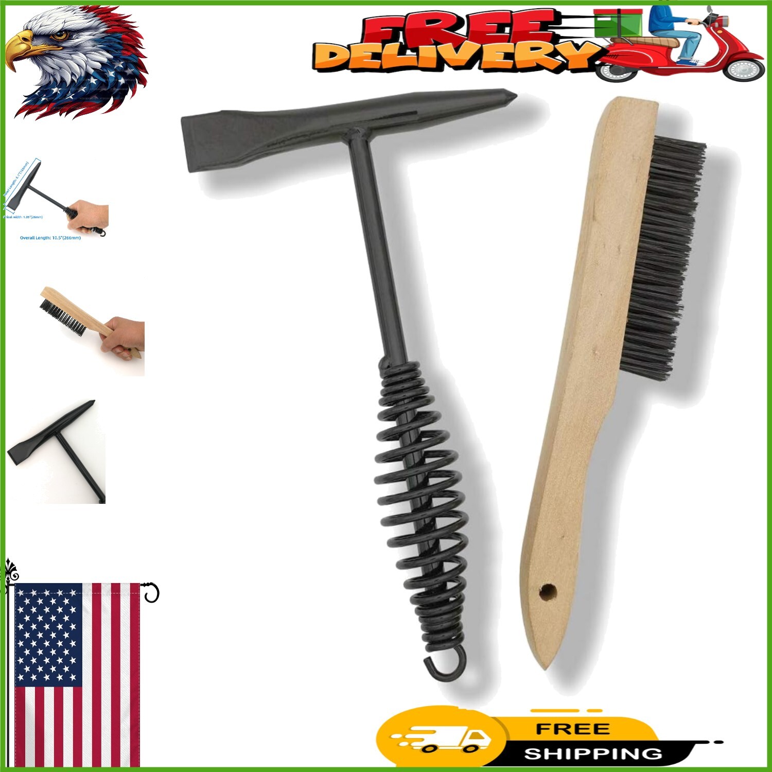 Durable Welding Tools: 10.5-Inch Chipping Hammer with Shock Handle & Wire Brush
