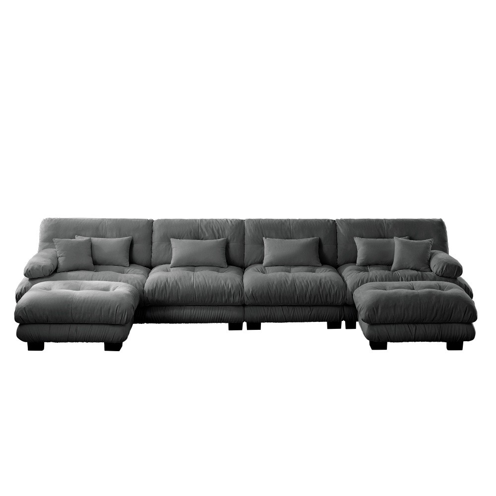 Gray Chenille Modular Sofa,4-Seater Cloud Couch + 2 Ottomans,Free Combination