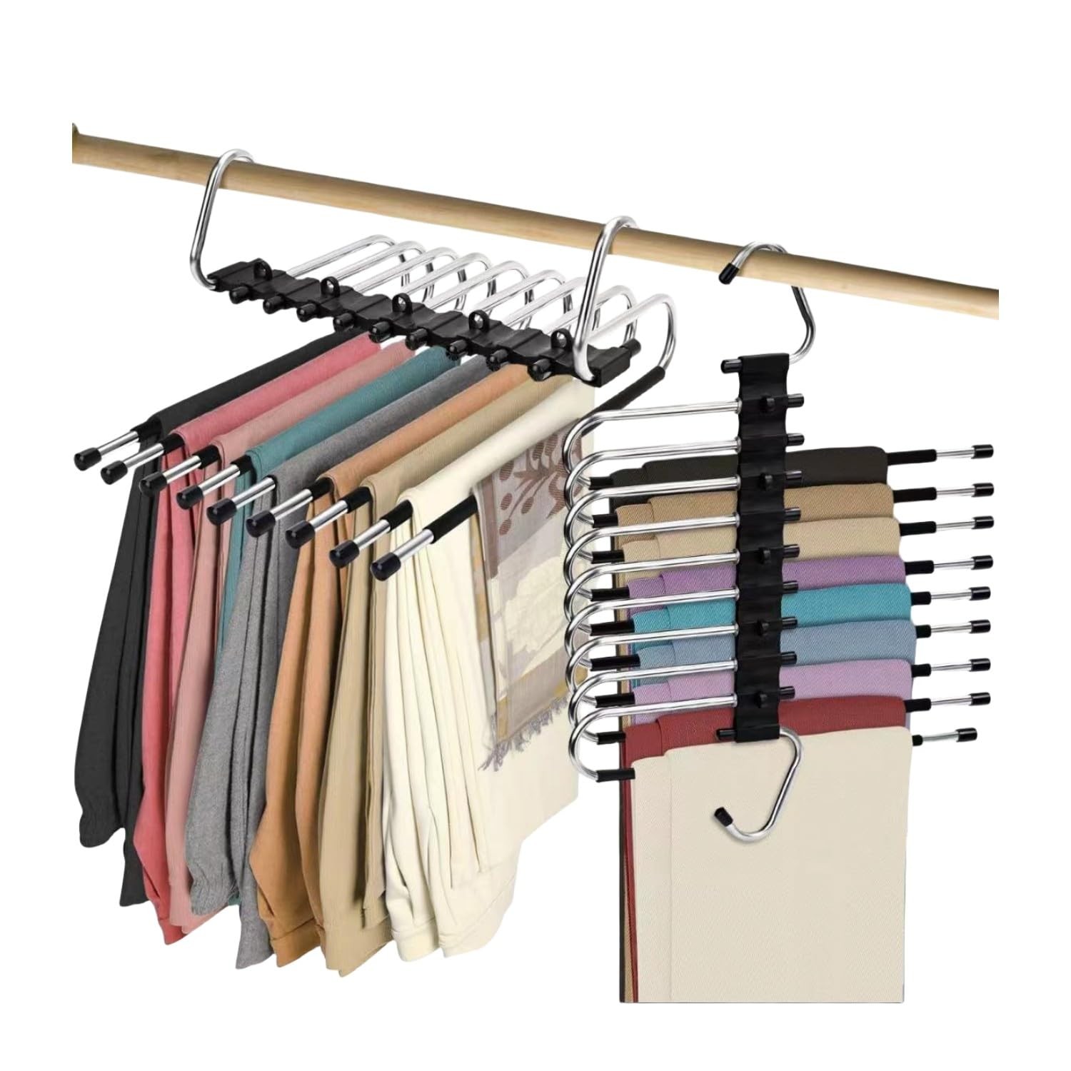 2Pack 9 Layers Foldable Pants Hangers Space Saving Trouser Hanger Multifuncti...