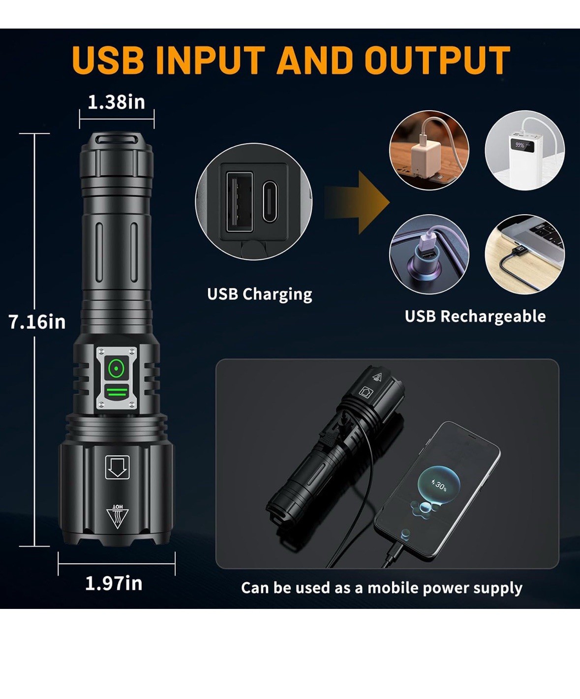 50000000 Lumens Super Bright LED Tactical Flashlight Rechargeable LED Work Light