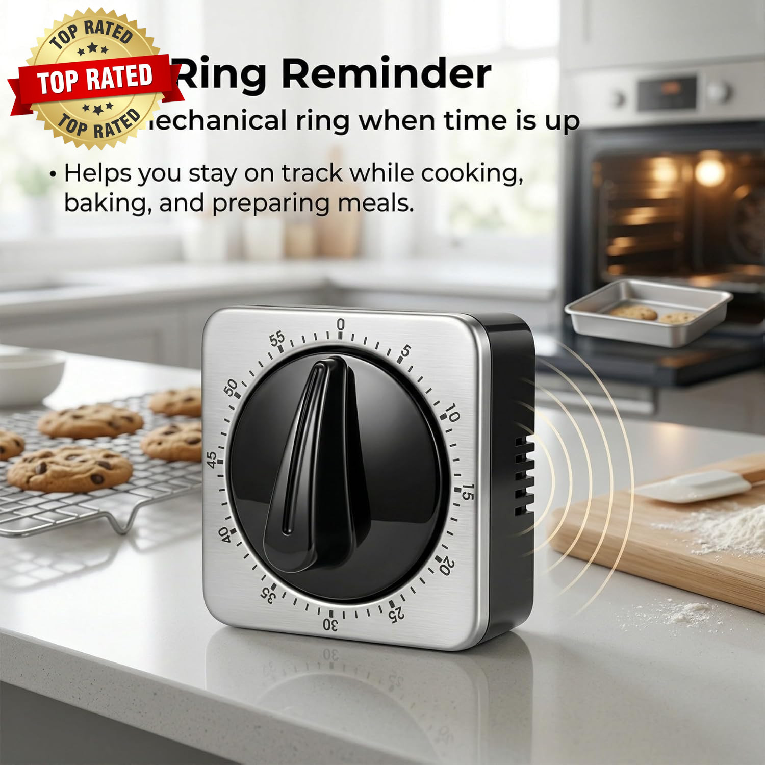 Kitchen Timers for Cooking, Mechanical Wind up Timer with Loud Ring, Magnetic Ba