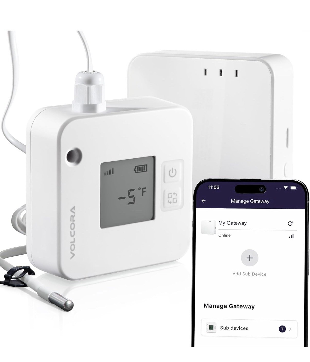 Volcora WiFi Smart Thermometer with Wired Probe, App-Controlled Text Alert