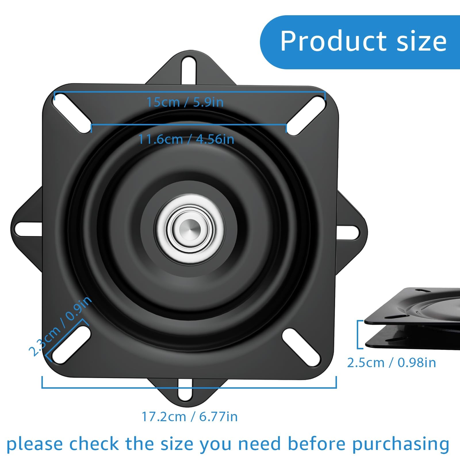 2pieces 7Inch Heavy-Duty Bar Stool Rotating Plate Replacement, 360 ° Square R...