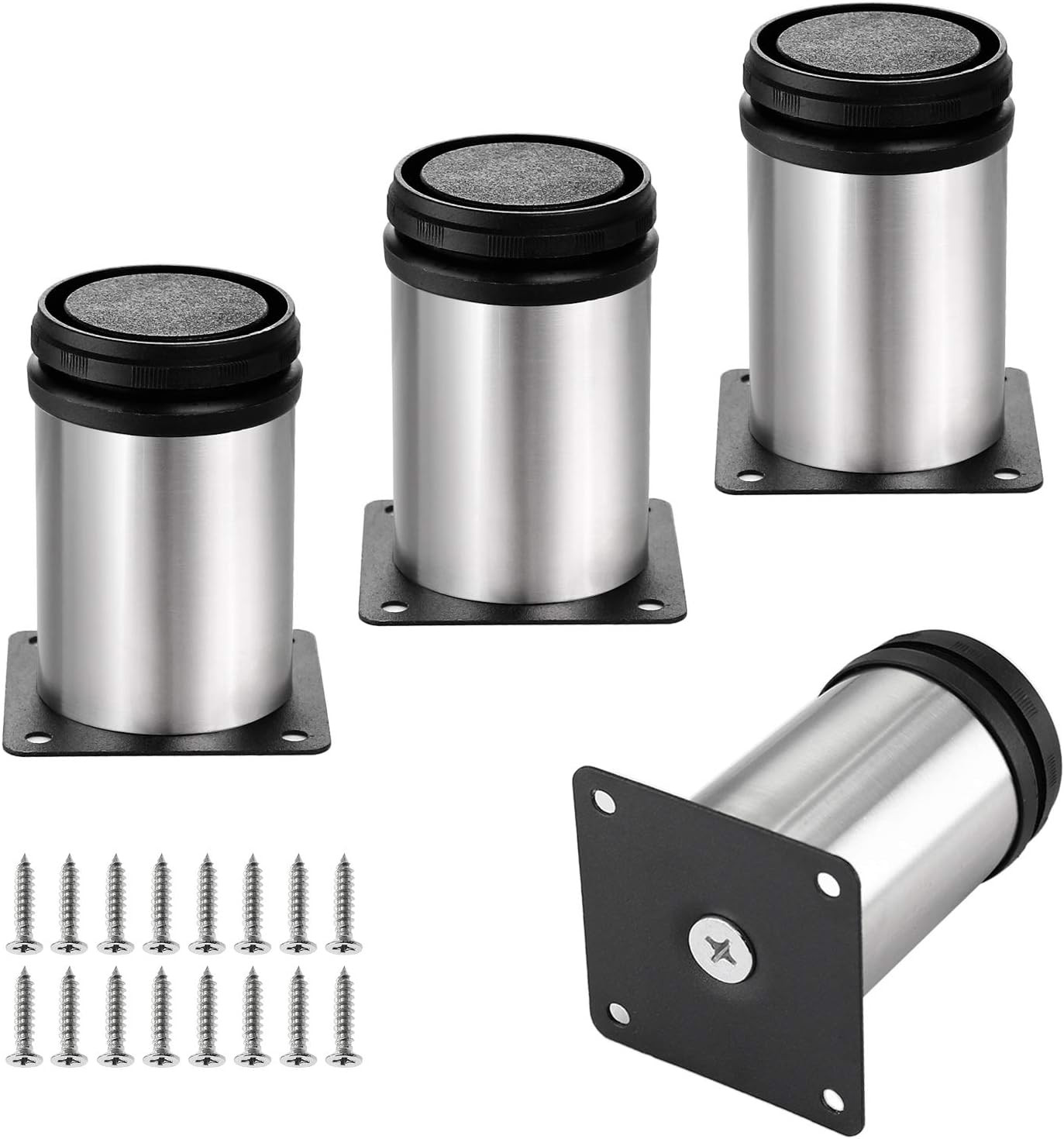Adjustable 3-Inch Stainless Steel Furniture Legs - Set of 4 Round Cabinet Feet