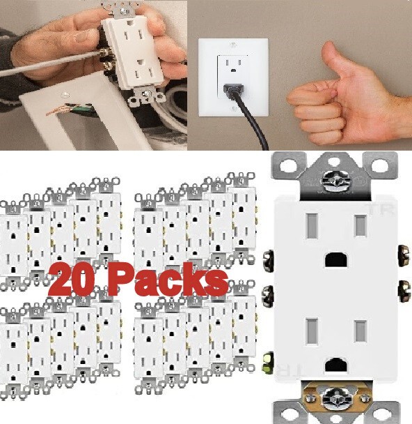20 Packs 15 Amp Decorator Electrical Wall Outlet, 15A/125V, UL Listed, TR, White