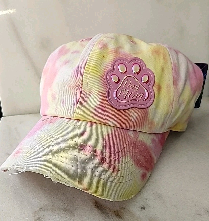 Nwt Pit Bull  Strapback Hat Cap Tie Dye Yellow/pink Colors With Paw Dog Mom