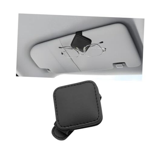 Sunglasses Holder for Car Visor, Magnetic Leather Vehicle Glasses Ticket Black