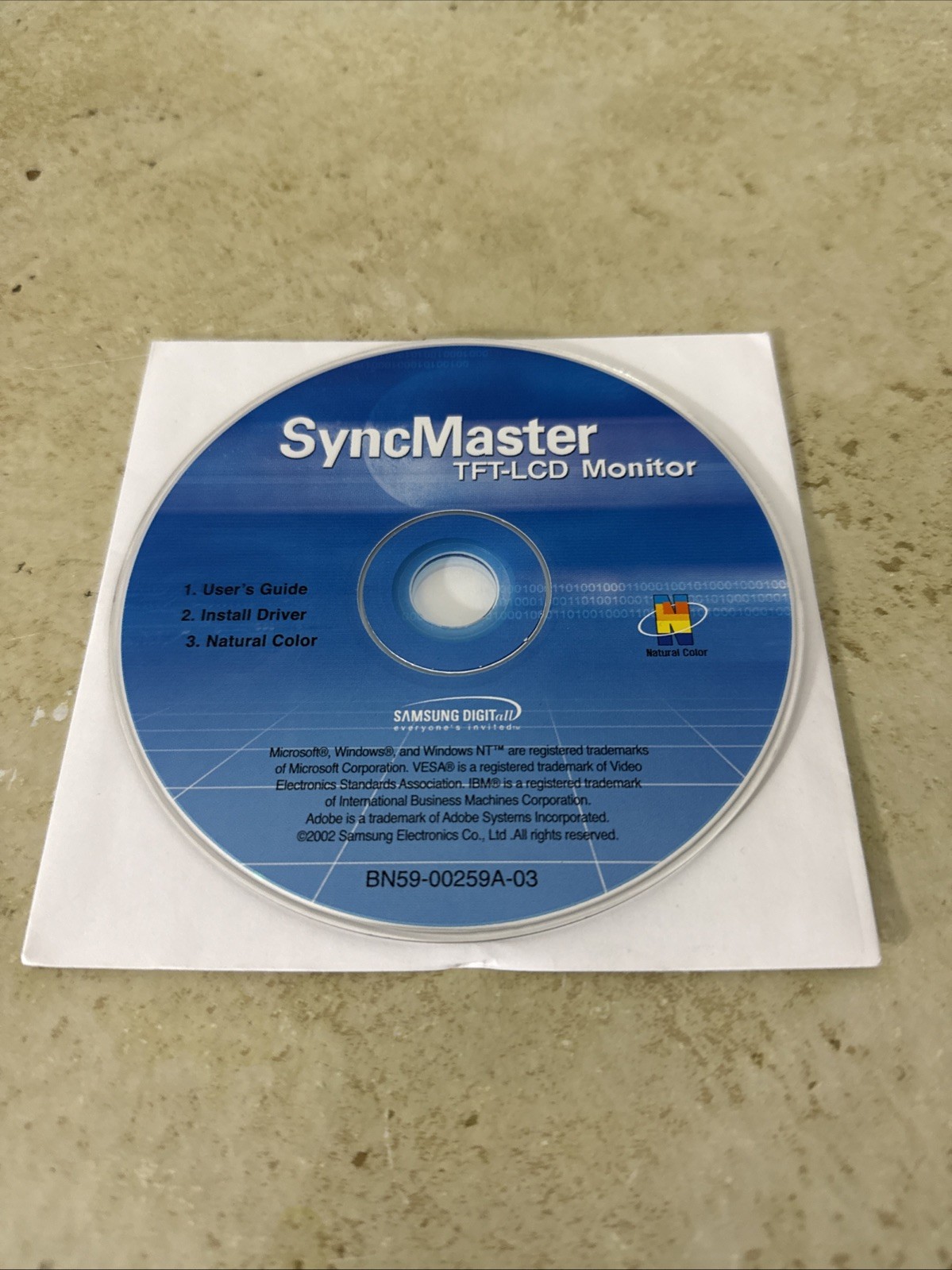 SyncMaster TFT-LCD Monitior Disc Samsung Digital 2002 BN59-00159A-03