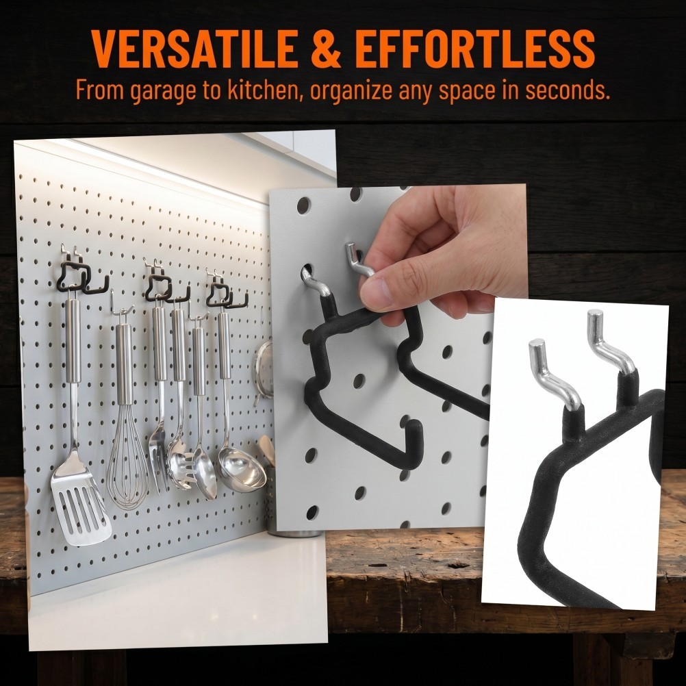 Durable Stainless Steel Pegboard Hanging Hooks for Home Workshop and Kitchen Use