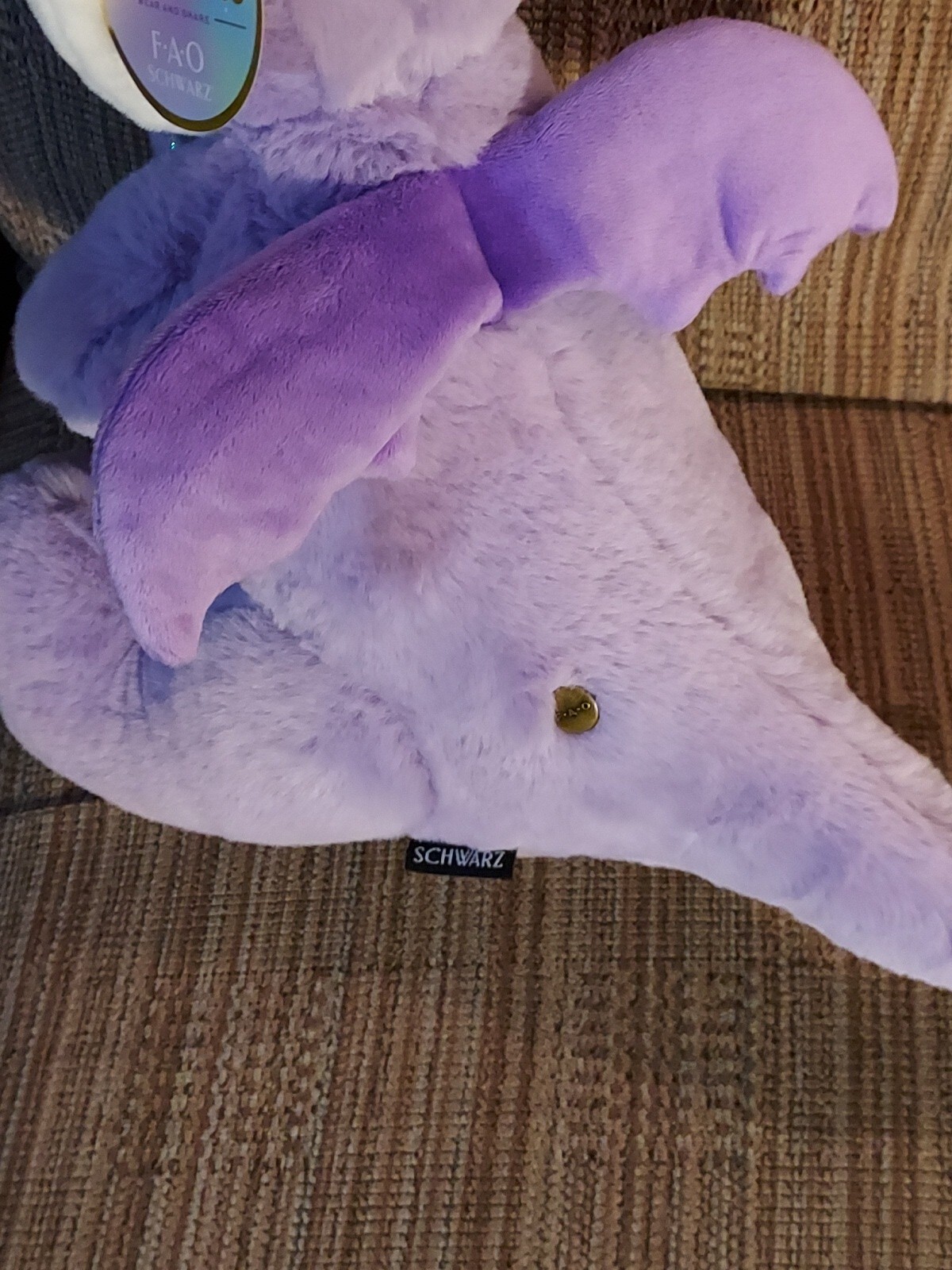 FAO Schwarz plush Purple Dragon Sparklers bow Easter bunny ears 16" NWT
