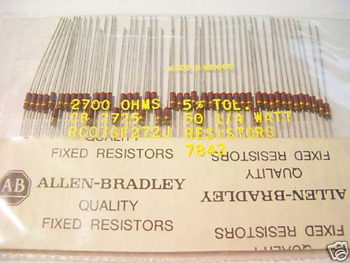 50 Allen Bradley Carbon Comp Resistors 2.7k 1/4W  5%