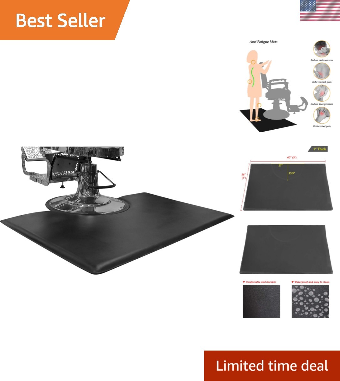 1 Inch Thick Barber Cutting Chair Salon Floor Mats for Beauty Hair Stylist St...