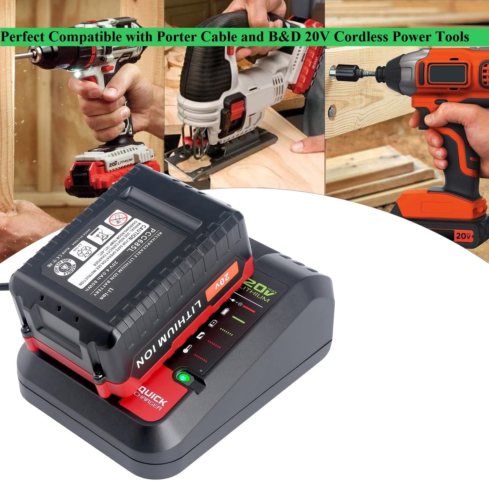 Fast Battery Charger for Power Tool Lithium Battery Power Core Base 20V 2A De...