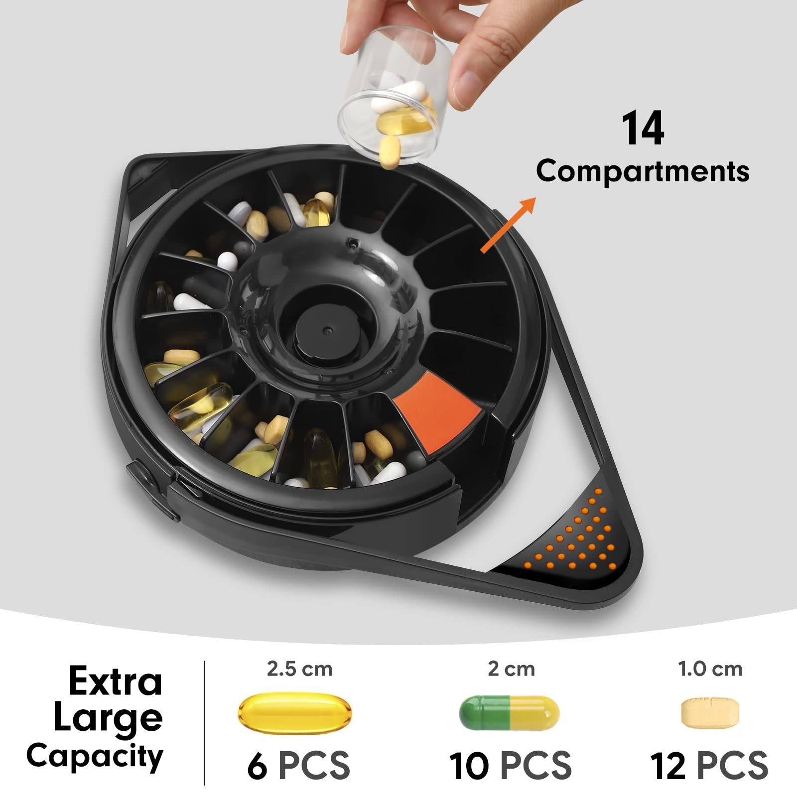 Weekly Pill Dispenser Organizer with 14 Large Compartments and Child-Proof Lo...