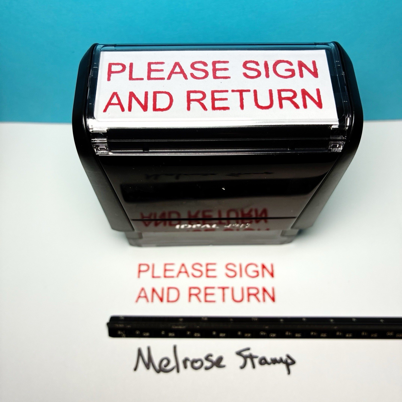 Please Sign And Return Rubber Stamp Red Ink Self Inking Ideal 4913
