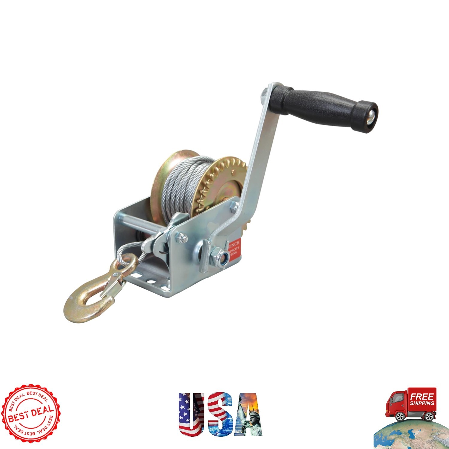 Multi-Functional Manual Winch with 600 lbs Capacity & Weather-Resistant Steel