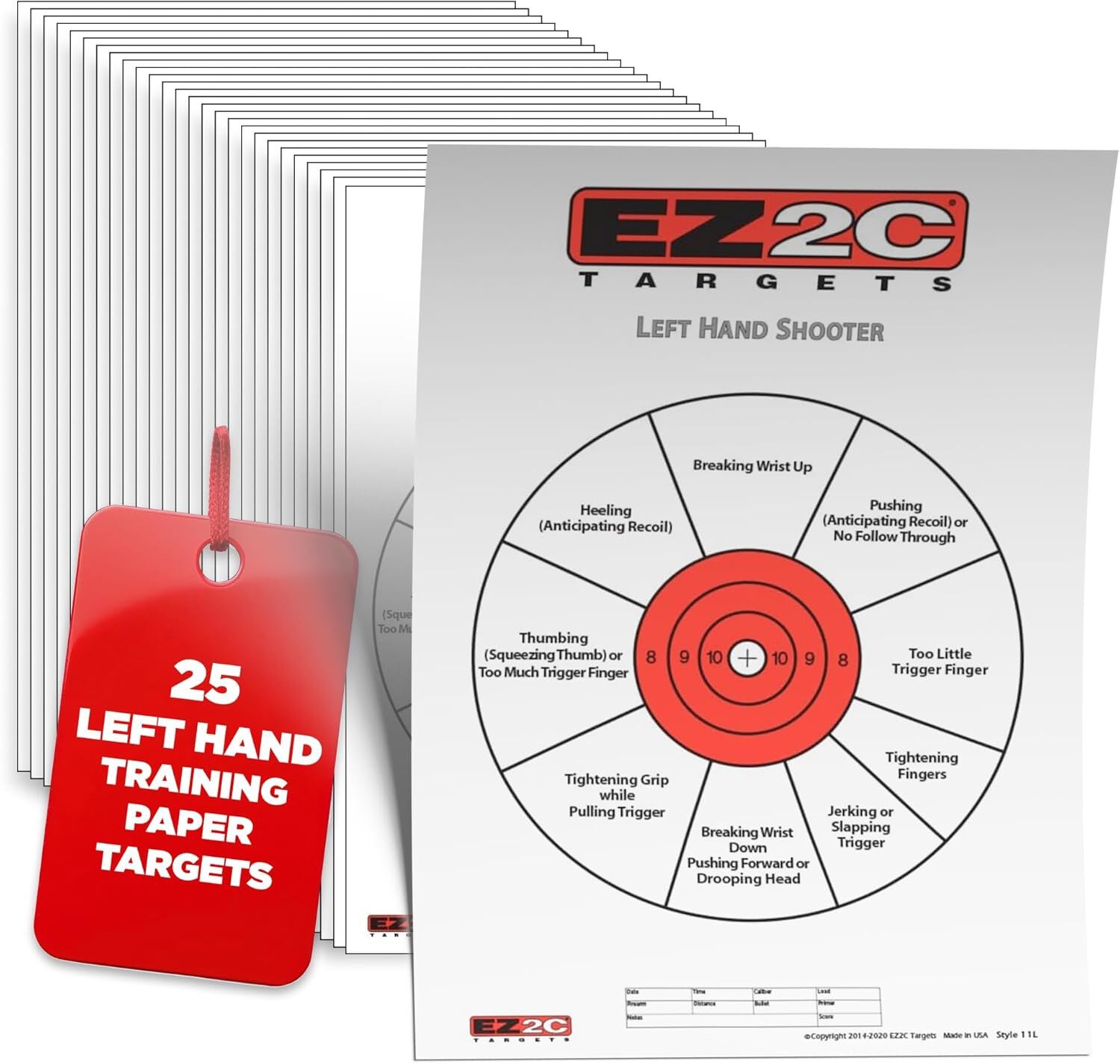 25 USA Made EZ2C Right Hand/Left Hand Shooting Diagnostic Training Paper Target