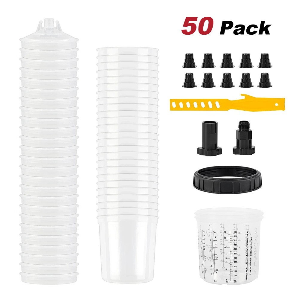 50Pack 20oz - 600ML Disposable Paint Spray Gun Cup 50 Liners & 50 Lid System