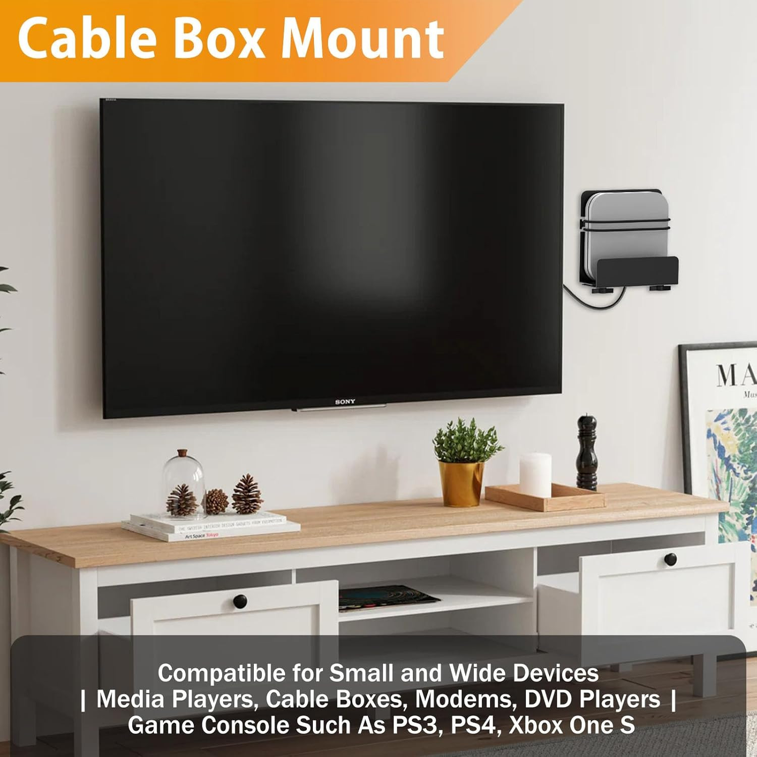Cable Box Mount, Modem Mount, Adjustable Cable Box Wall Mount Bracket for Small
