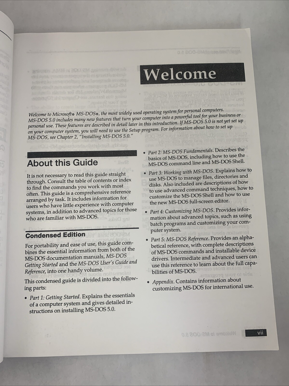 Microsoft MS-DOS Version 5.0 Getting Started User's Guide Reference VTG 1991 MIC
