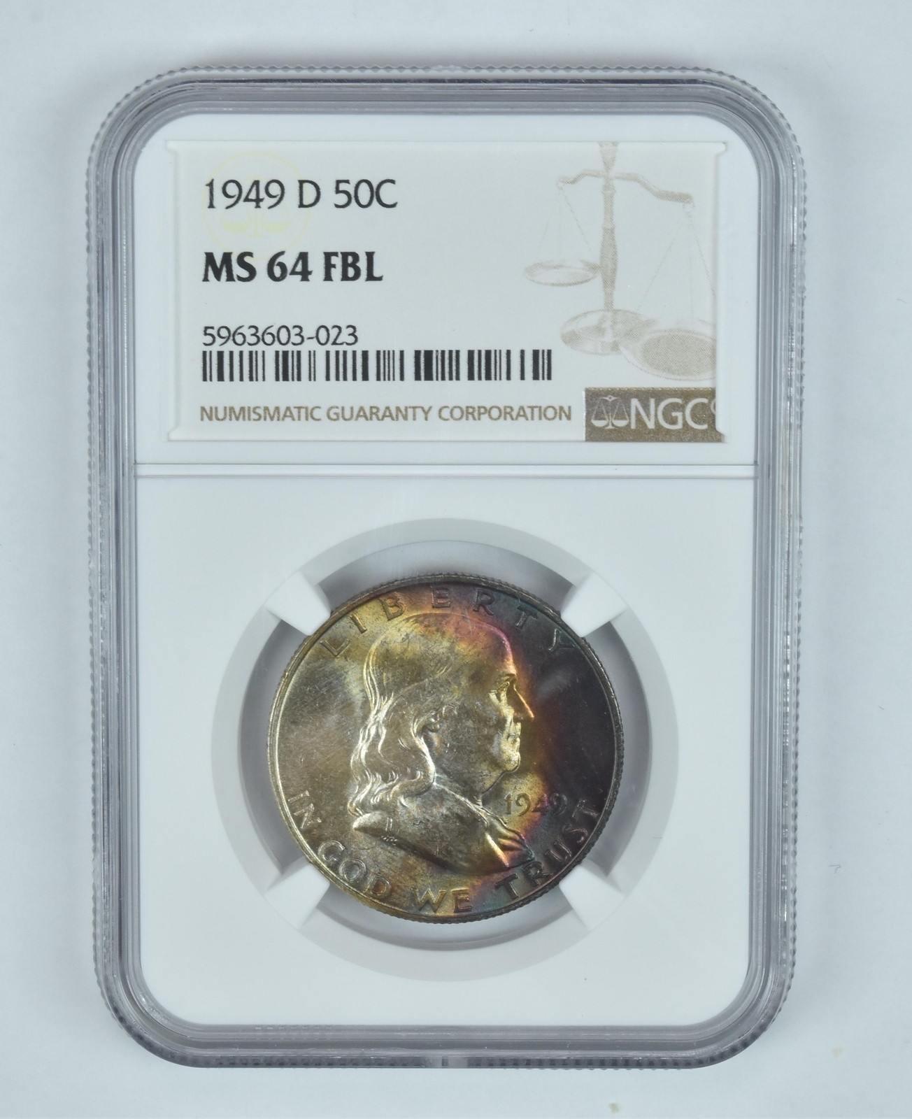 MS64 FBL 1949-D Franklin Half Dollar NGC INSANE Toning *0016