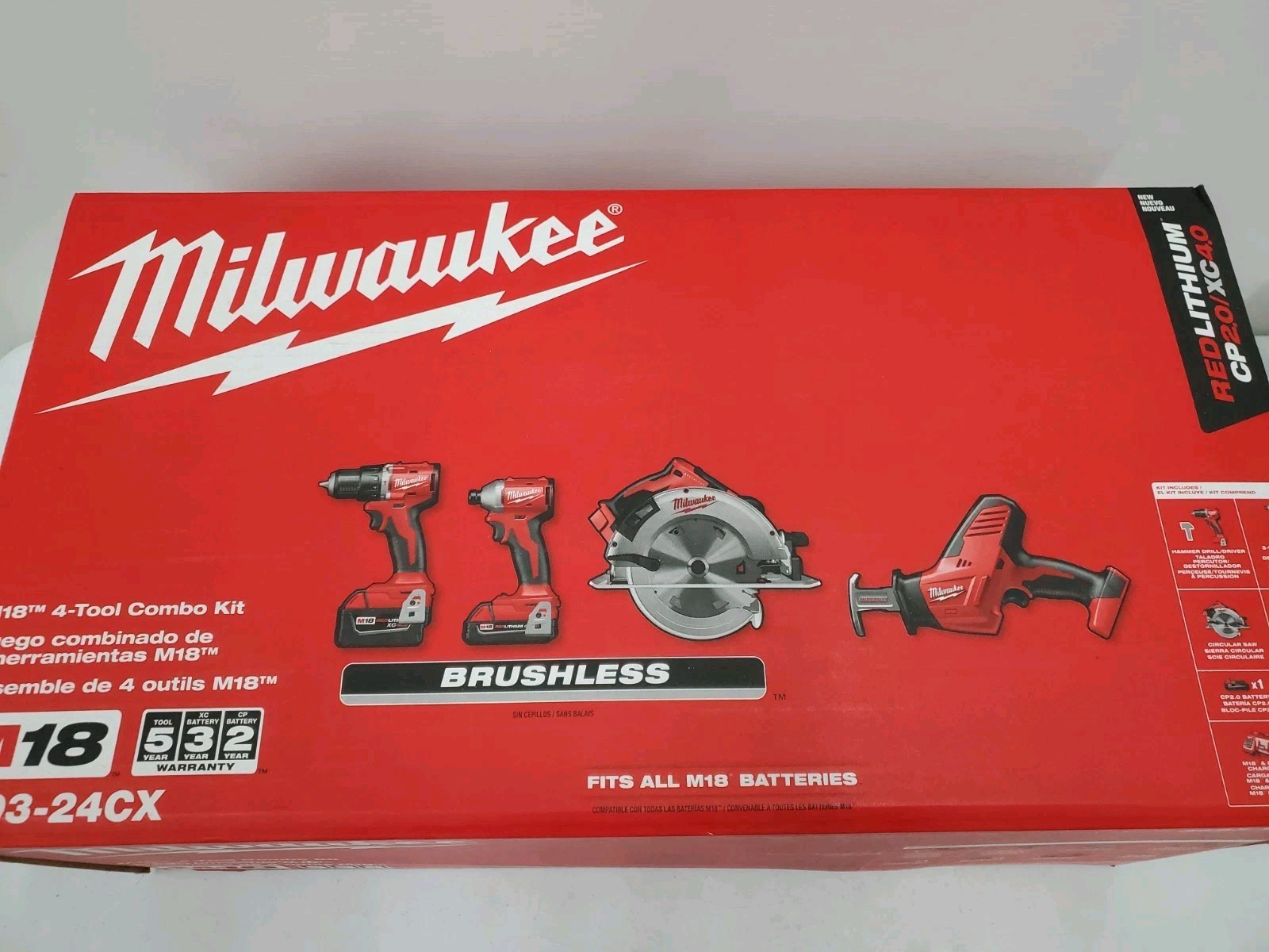 Milwaukee 3693-24CX M18 4-Tool Combo Kit w/ Batteries & Charger(135251-1 JKO G2)