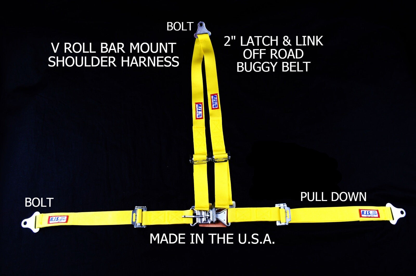 RJS RACING 2" BUGGY OFF ROAD SEAT BELT 3 POINT V HARNESS BOLT IN YELLOW  50550-6