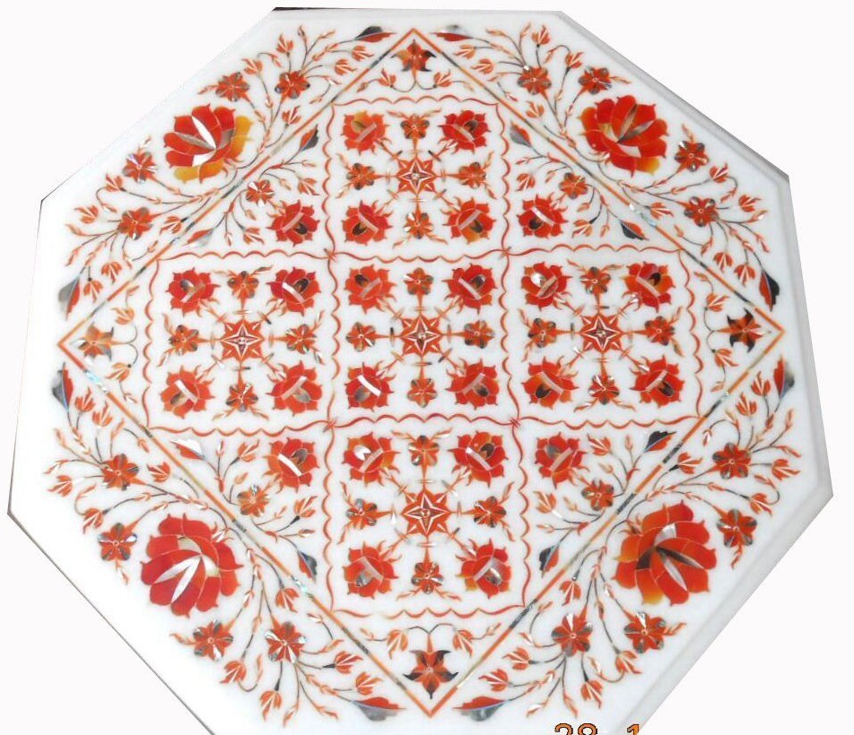18" Semi Precious Stones Inlay Handmade Work Marble Table Top Home Decor
