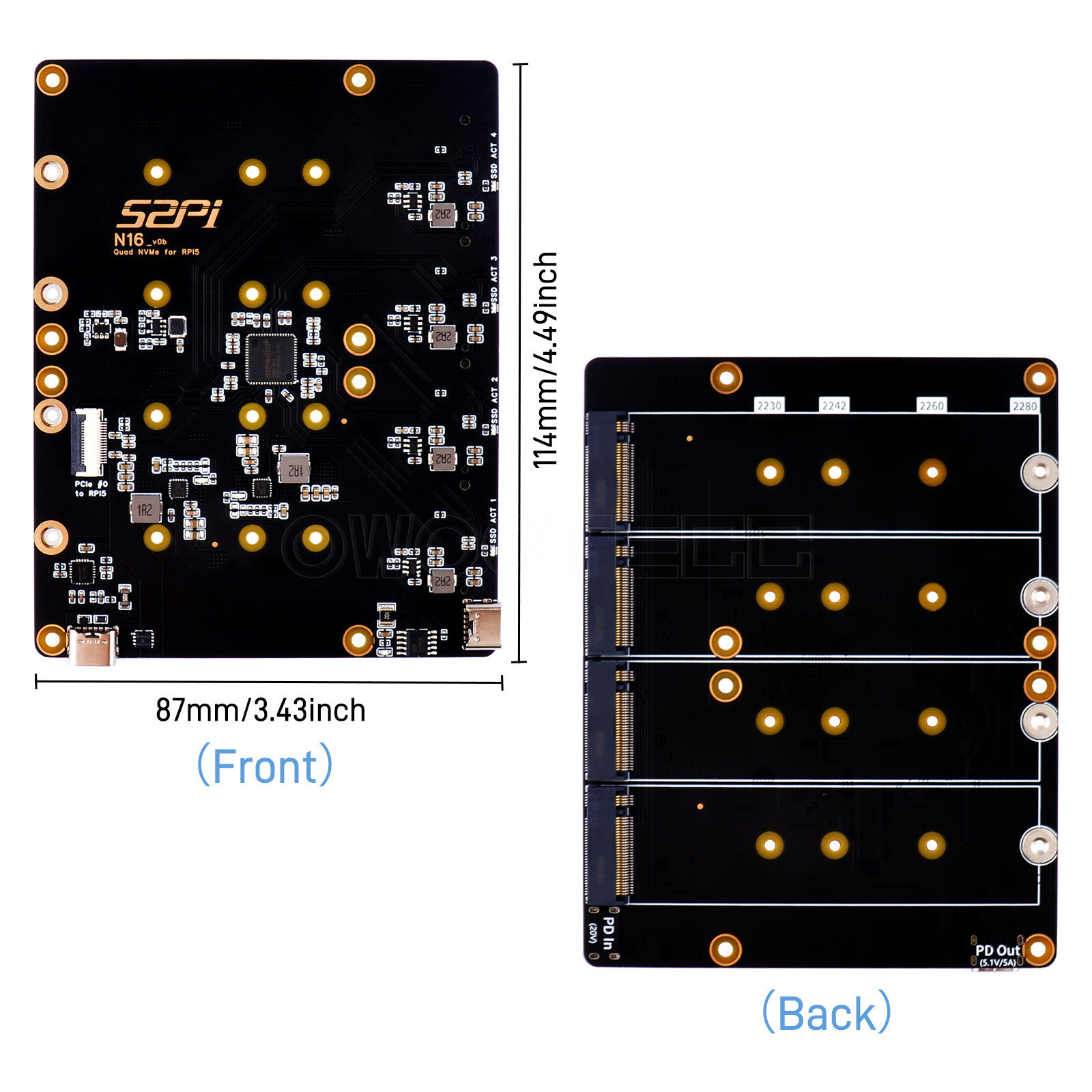 N16 Quad NVMe Expansion Adapter Board For Raspberry Pi 5