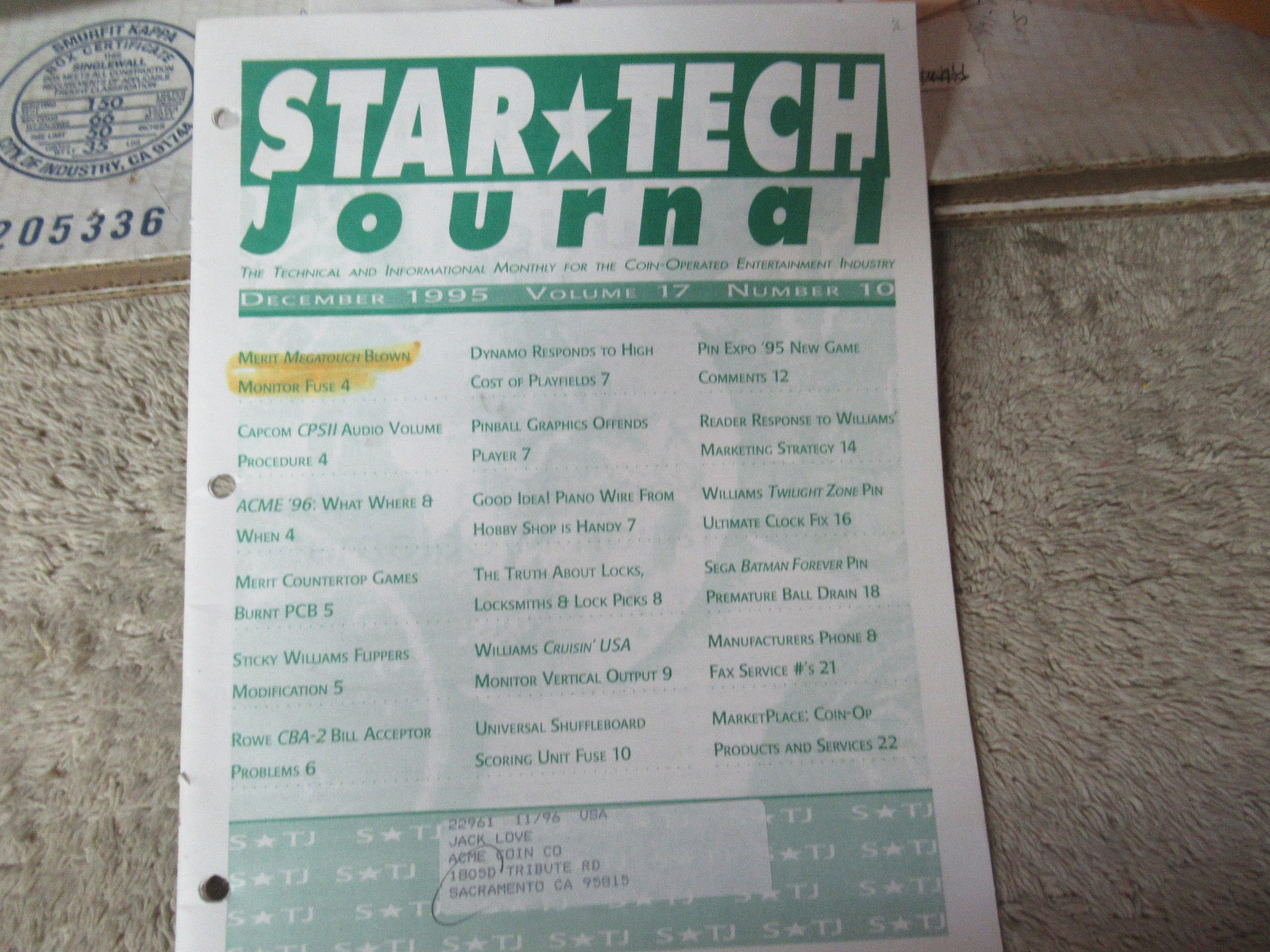 1995 december BATMAN FOREVER twilight zone PINBALL   STAR TECH JOURNAL  manual