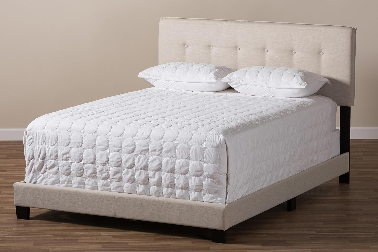 Audrey Light Beige Upholstered Full Size Bed - Modern Contemporary Design