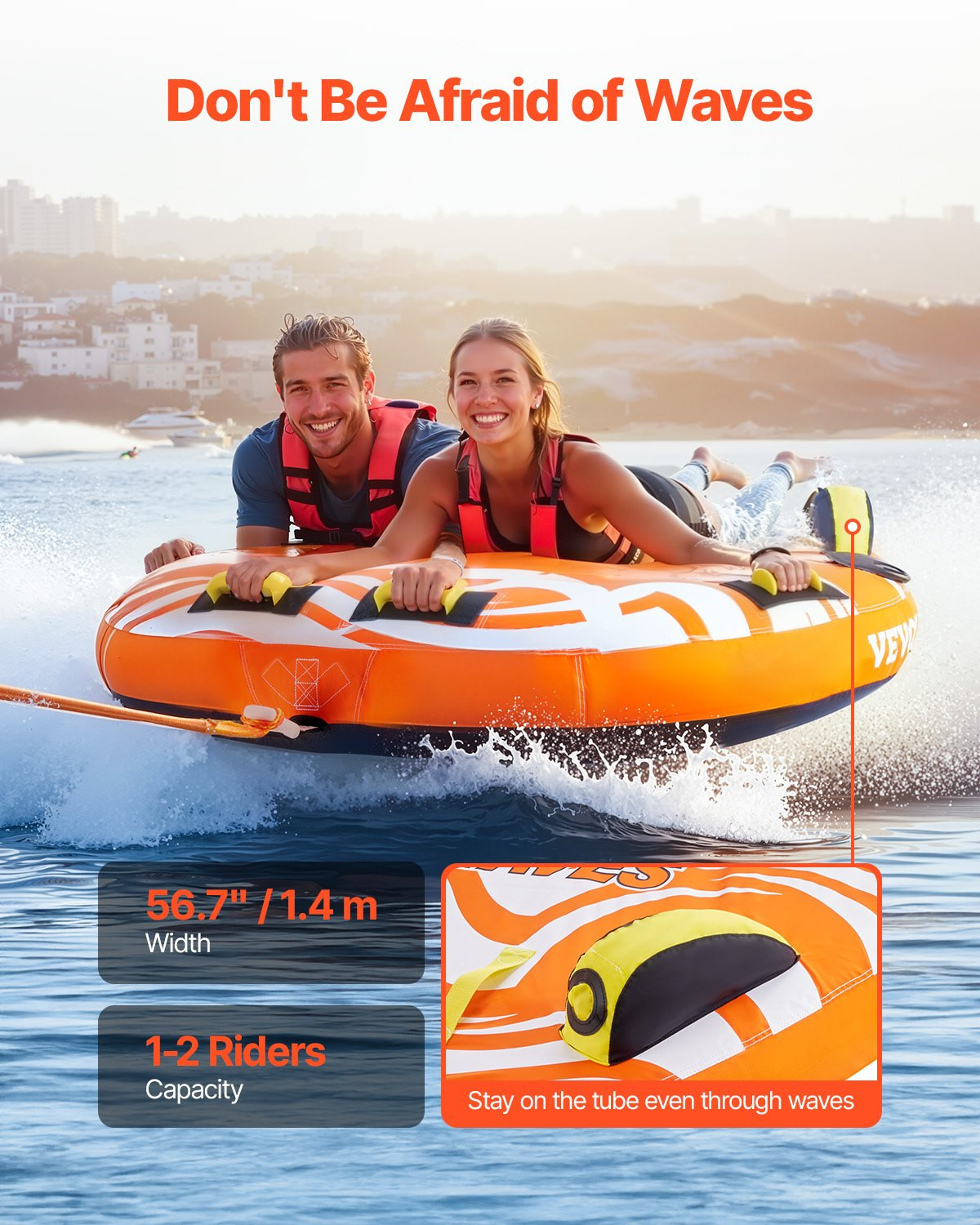 1-2 Rider Towable Tube 340lb Inflatable Boat Tube Nylon