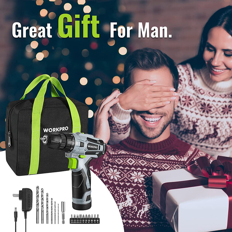 WORKPRO Cordless Drill Driver Kit 12V Electric Screwdriver Driver 3/8 Keyless