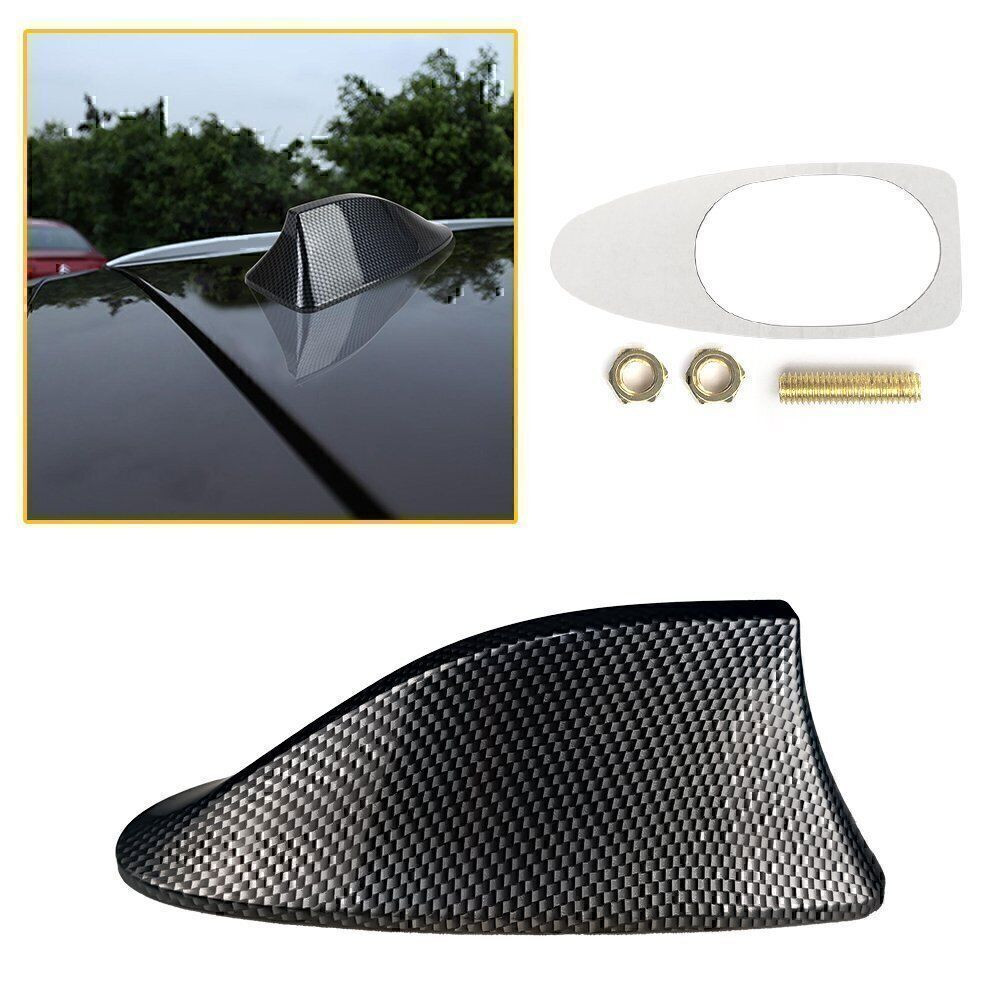 BLACK Carbon Fiber Shark Fin Roof Antenna Car AUTO Aerial FM/AM Radio Signal US