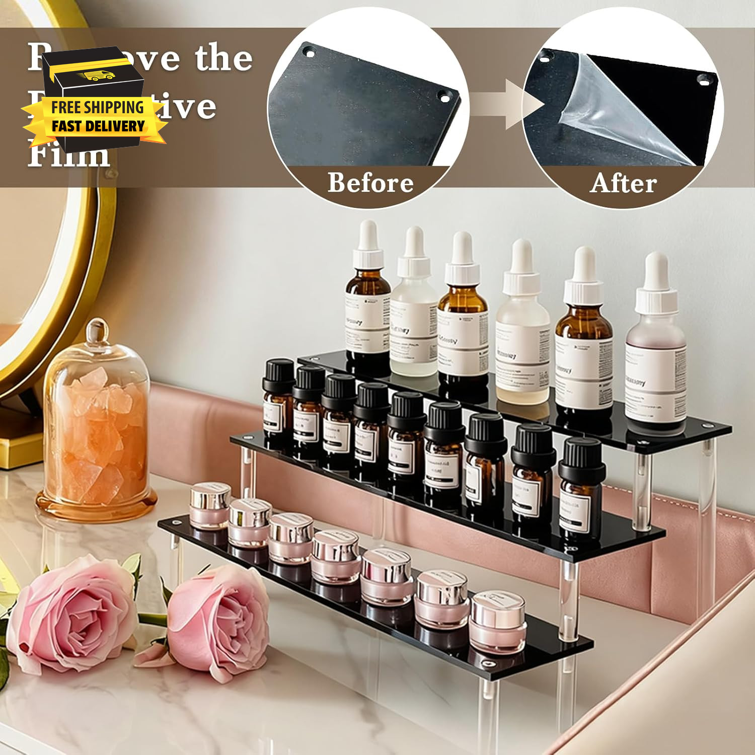 Acrylic Riser Black Acrylic Shelf Riser 3 Tier Perfume Organizer Cologne Display