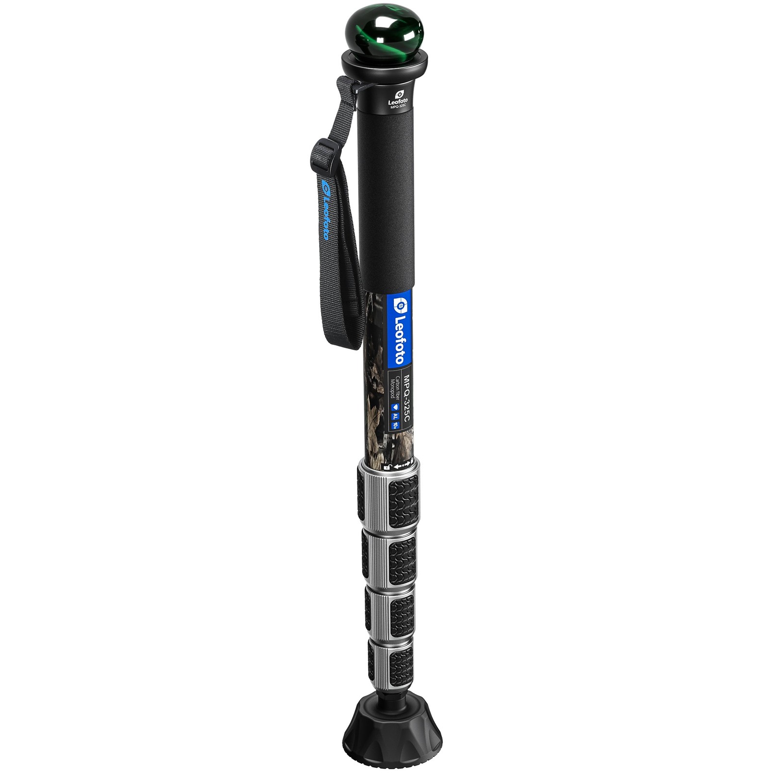 Leofoto MPQ-325C Premium Carbon Fiber Monopod Kit SC-70 Foot CHG-01 Handle Camo