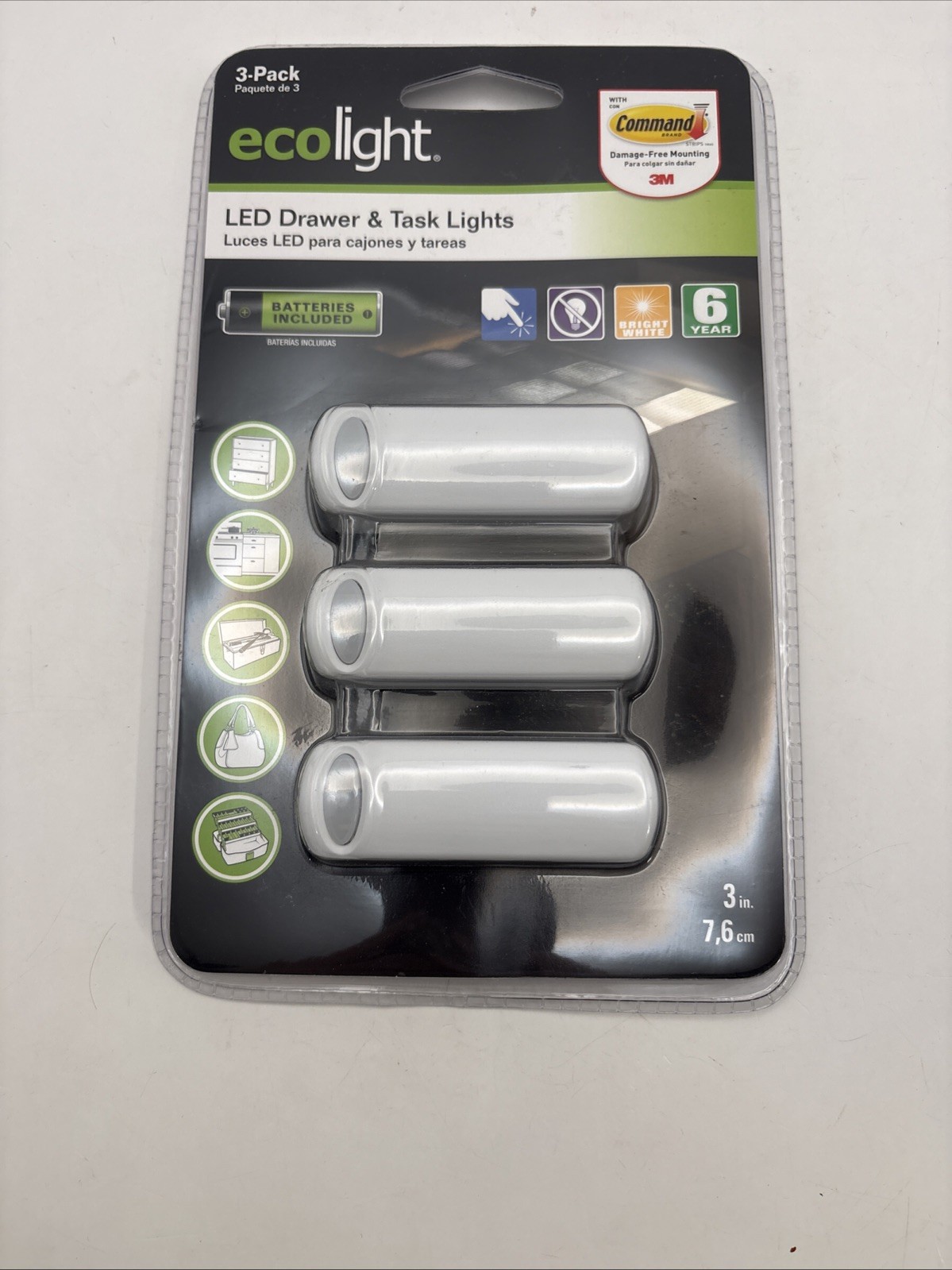 GOOD EARTH ECOLIGHT LED DRAWER & TASK LIGHTS-3 PACK-#B01064-WHG-03LF1-E