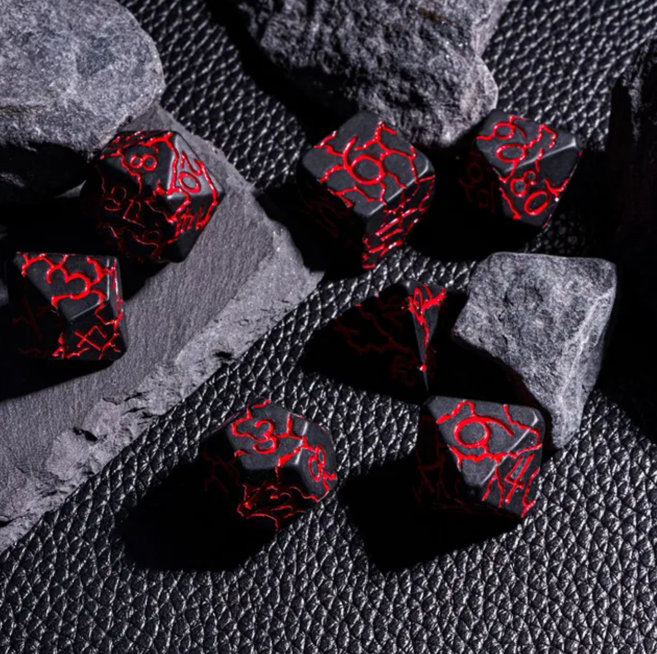 ⚡🔴Black/Red Crackle Dice Set | RPG DnD Dungeons Dragons AD&D Pathfinder d20