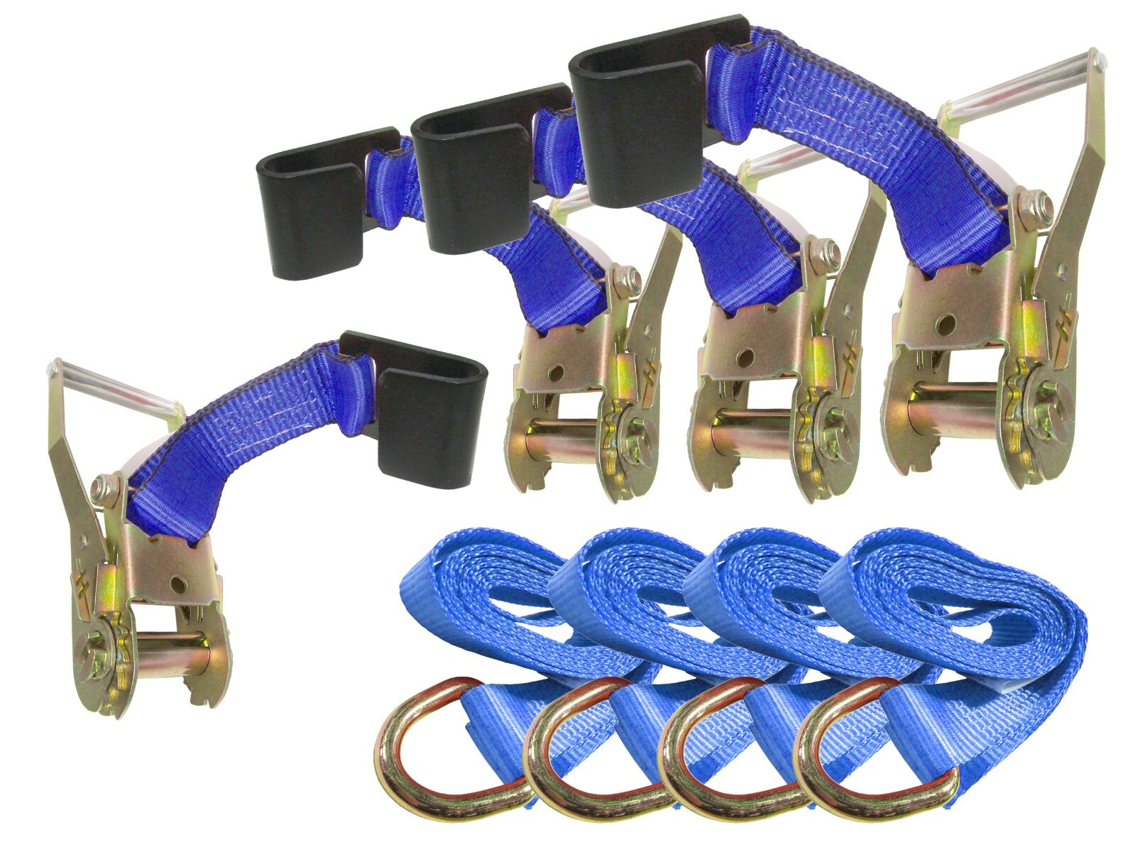 Flatbed Rail Hook Ratchet Strap Tie Down Kit with 10 FT Lasso D Ring - 8 Pack