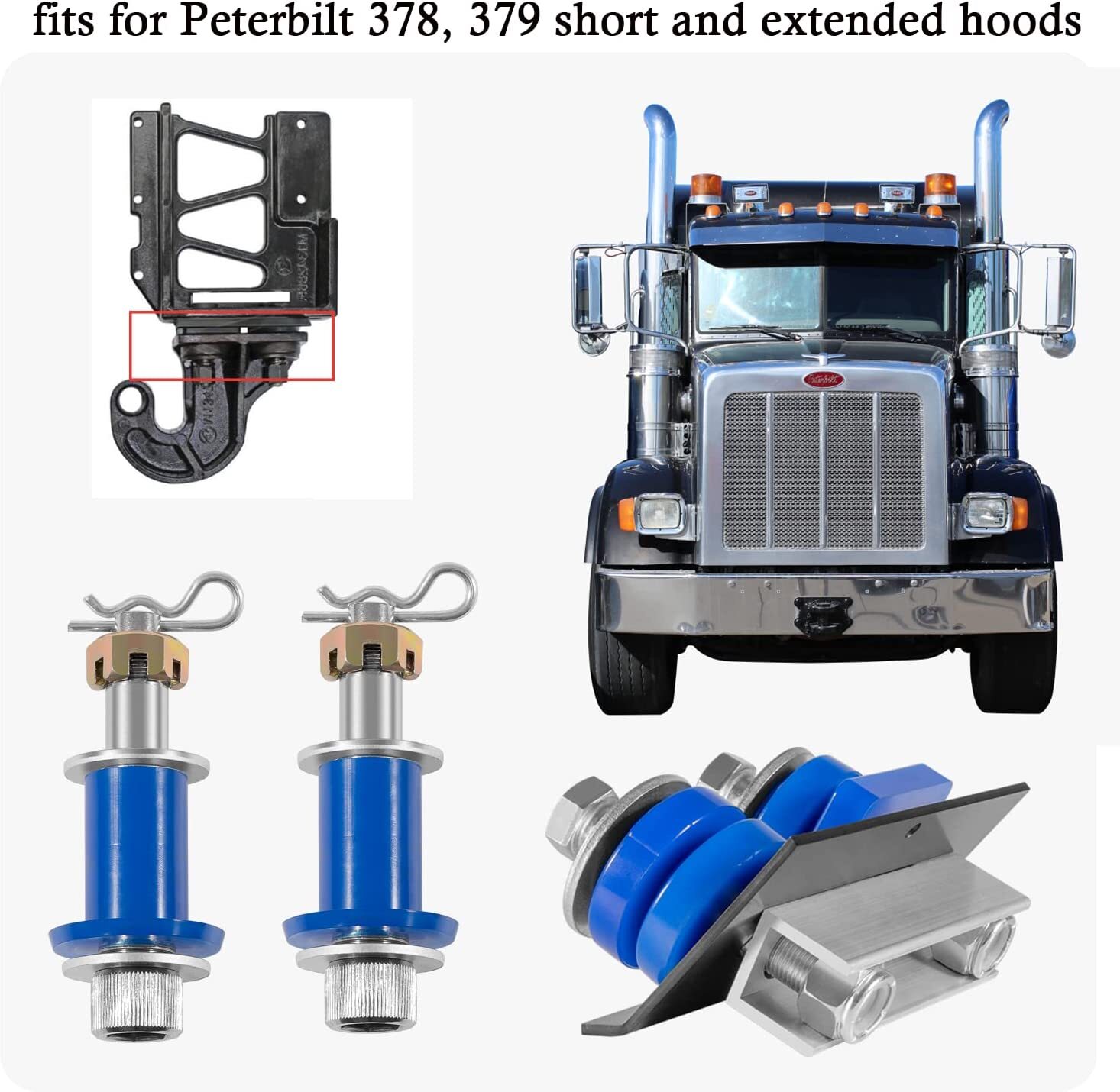 Engine Hood Hinge Pivot Bushing & Mounting Bolt Set Kits For Peterbilt 378 379