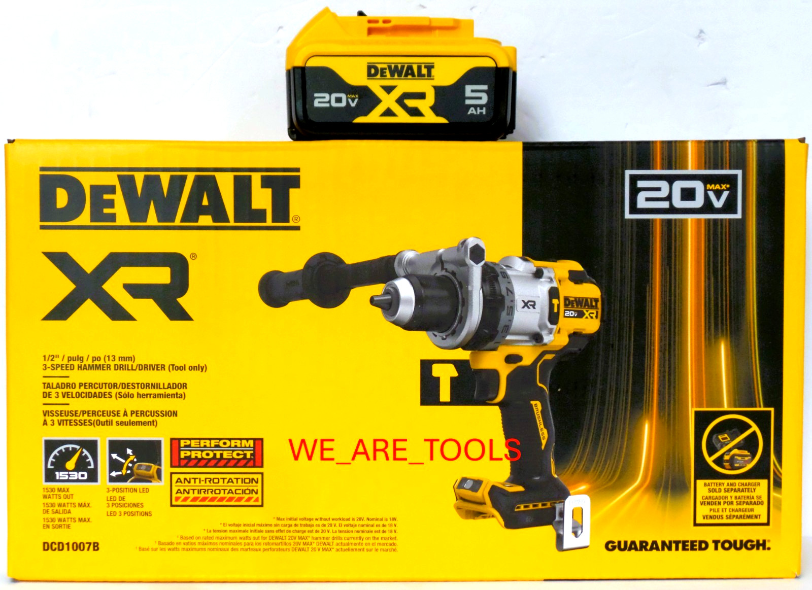 DeWalt DCD1007B 20V Max XR  1/2" 3-Speed Hammer Drill Driver, 1) DCB205 Battery