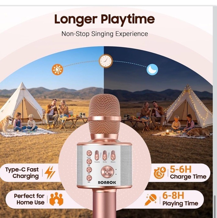 BONAOK Wireless Bluetooth Karaoke Microphone, 3-in-1 Portable Handheld Mic