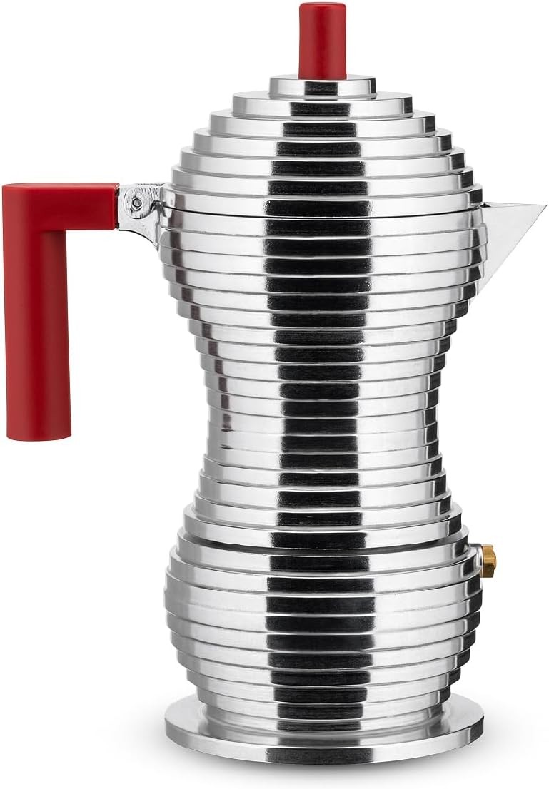 Alessi MDL02/3 R Pulcina 3Cup Stovetop Espresso Maker Moka Pot Red Cast Aluminum