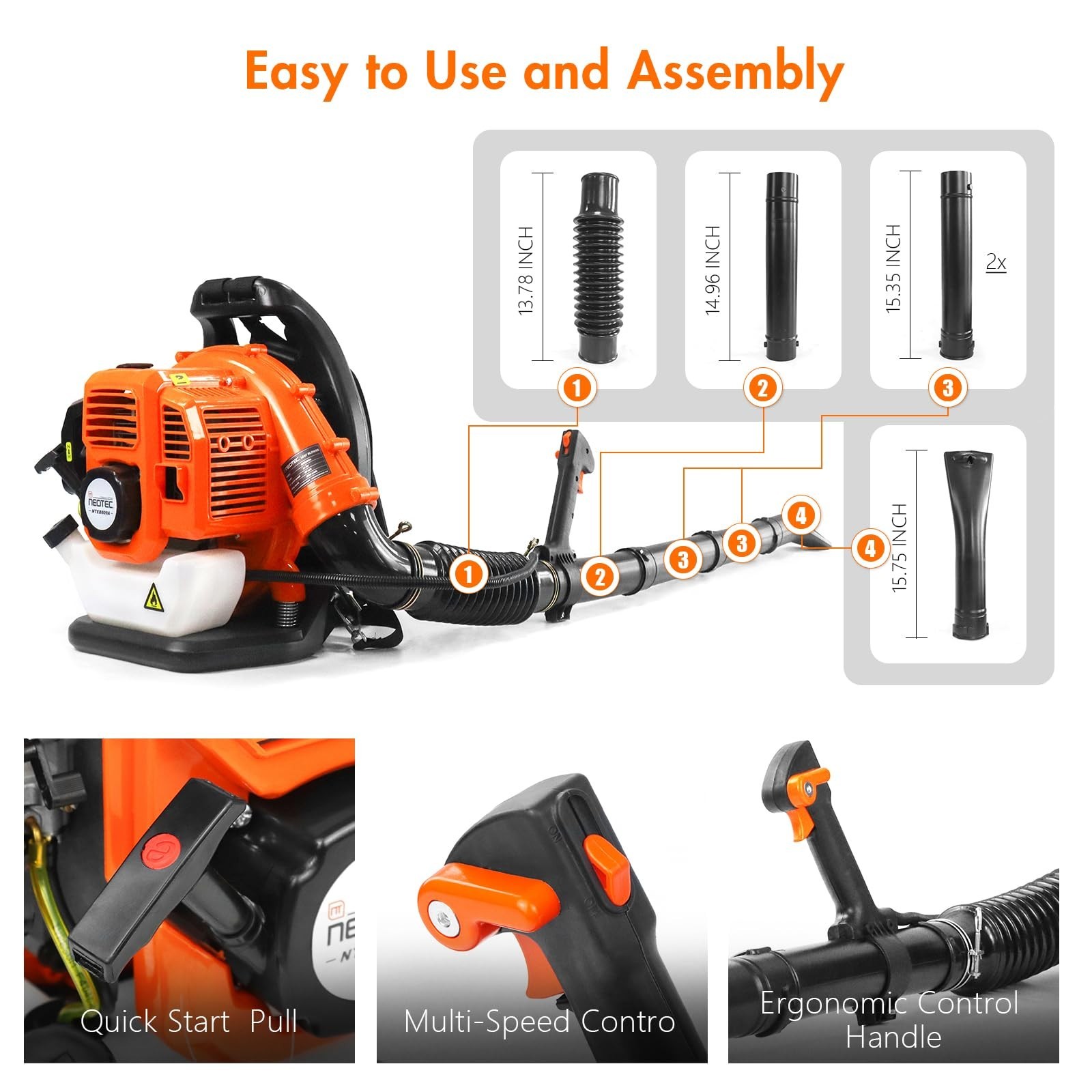 Commercial Backpack Leaf Blower 2 Stroke 52CC Gas-powered Backpack Snow Blower