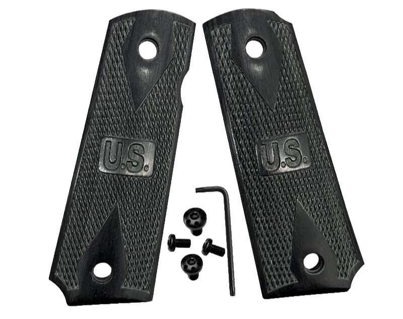 1911 Grips Wood Black Full Size W/Screw U.S. Logo fits Springfield Colt 1911 Set