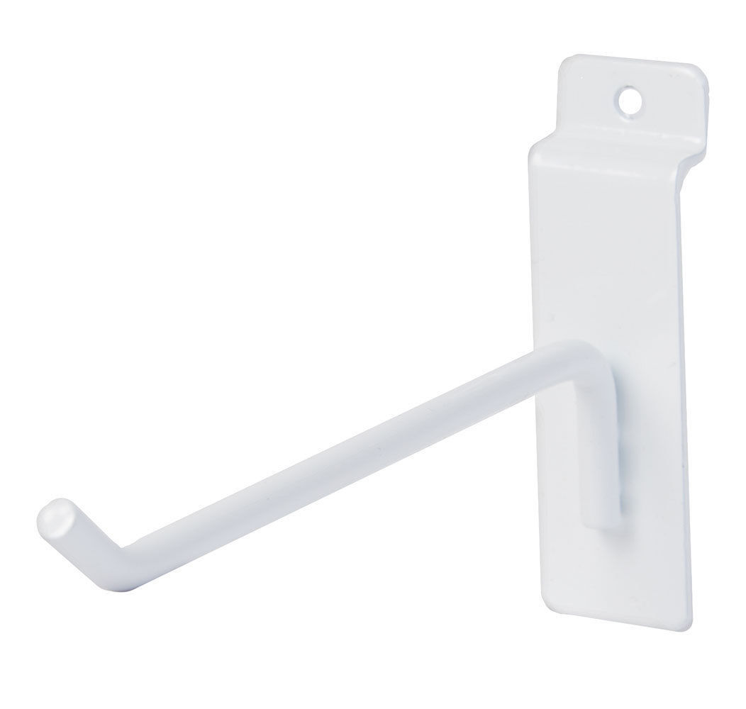 25 White 6" Slatwall Metal Peg Hooks Slat Wall Display 6mm Diameter Tubing