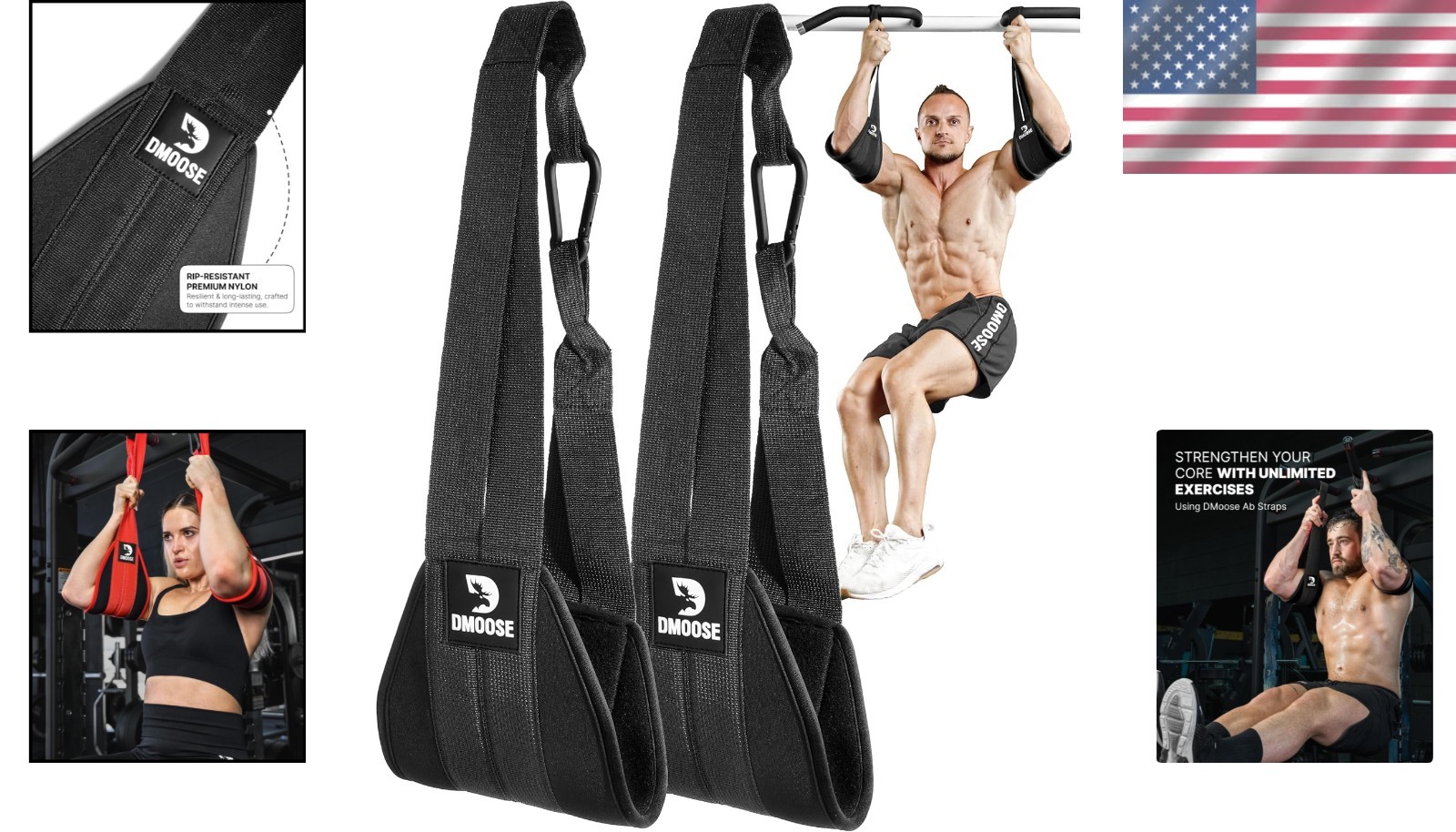 Padded Ab Straps for Pull Up Bar - Steel Carabiners